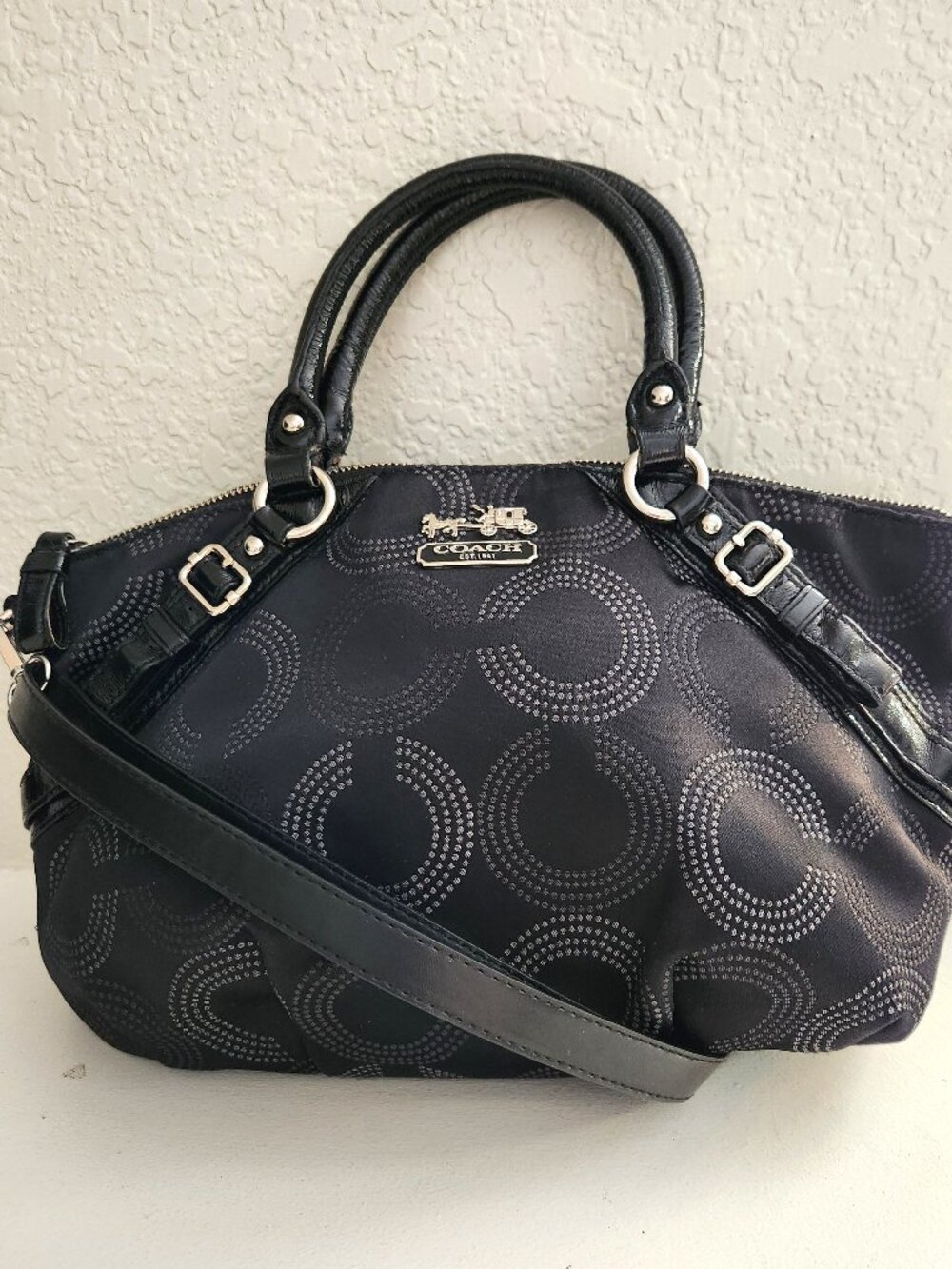 Euc Coach Black Dotted Madison 2Way Shoulder Bag Purse